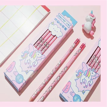 

12 pcs/set Cute Korean Kawaii Unicorn Wooden Pencils Sketch Pencil Set HB Standard Pencil for Kids Art Supplies Stationery