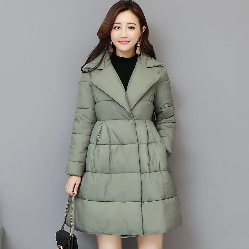 

Winter Cotton Dress Women's Korean-style Slim Fit Slimming Mid-length Elegant Bow Cotton-padded Clothes Autumn And Winter Coat