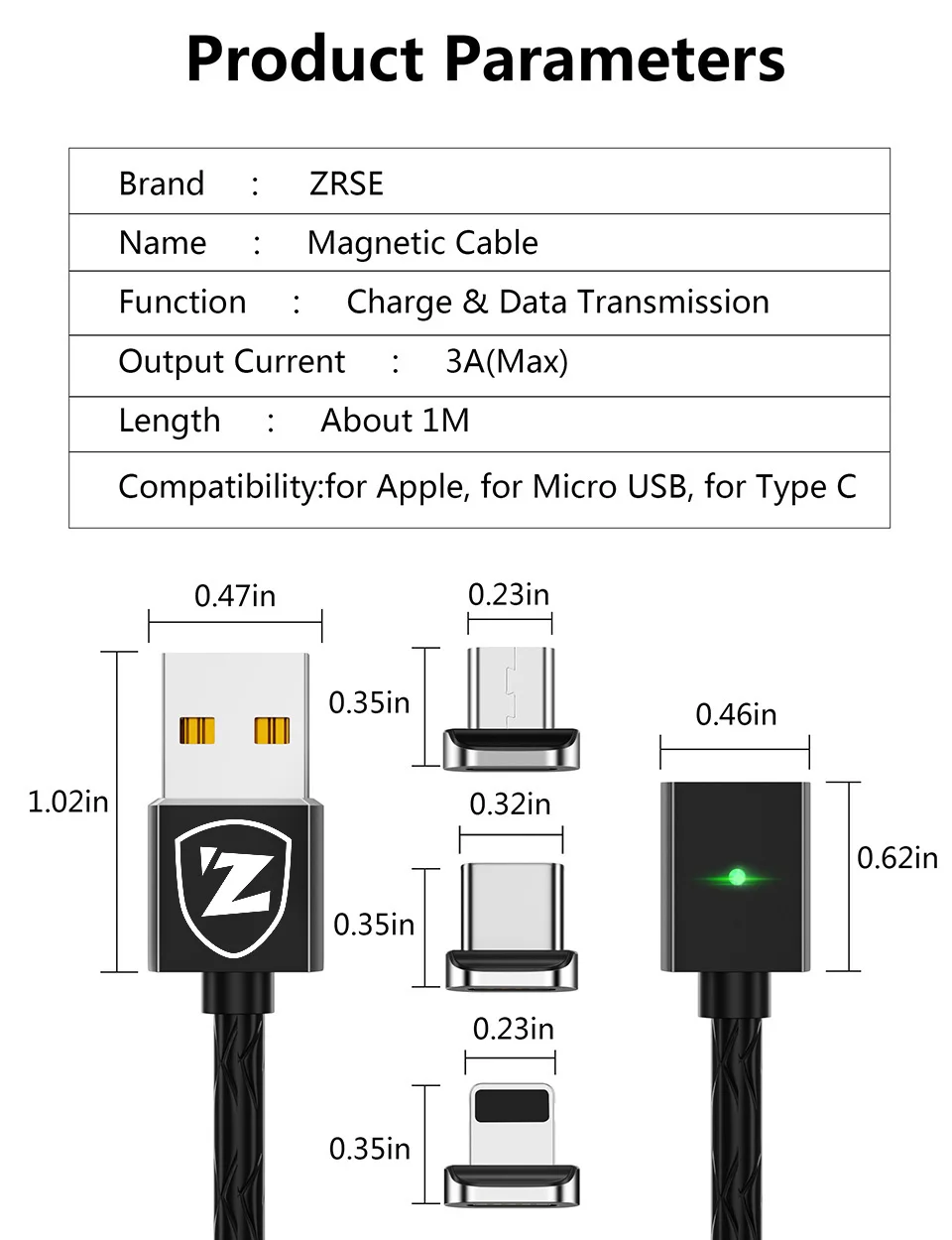 Магнитный адаптер ZRSE 3A для быстрой зарядки USB C для samsung Xiaomi Oppo Redmi Huawe, 1 м, магнитные кабели для мобильных телефонов type C Micro USB