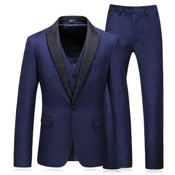 

2020 Men Business Slim fit Classic Male Blazers Luxury Suit Men One Buttons 3 Pieces(Suit jacket+pants+vest) Groom Wedding