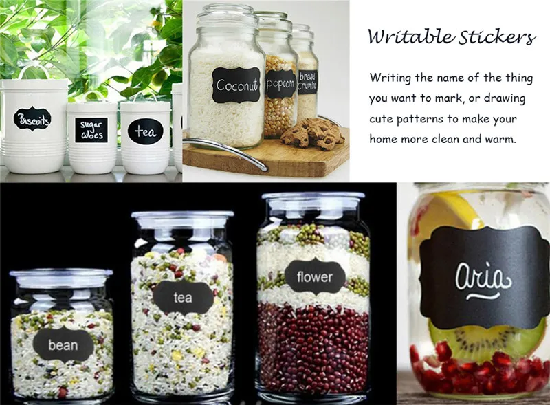 Description Picture 3 of item48pcs Blackboard Stickers Waterproof Chalkboard Kitchen Spice Label Sticker Home Jars Bottles Tags Labels White Marker