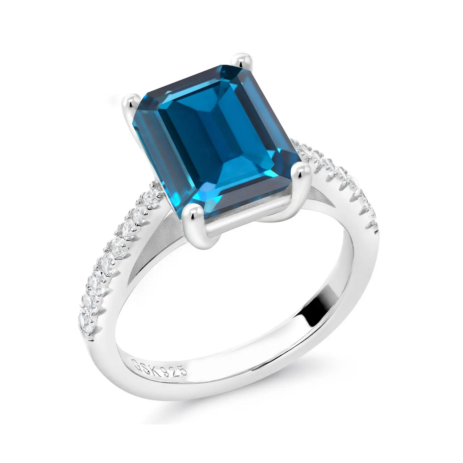 GemStoneKing 925 пробы Серебряное классическое Лондонское кольцо с натуральным голубым топазом и белым сапфиром для женщин ювелирные украшения