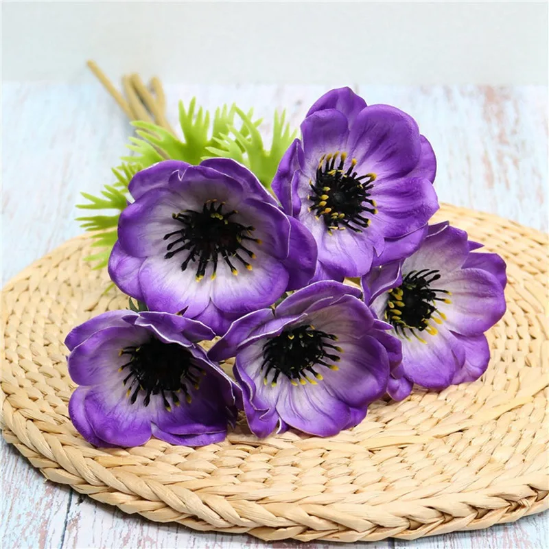 purple Искусственные аномоны, искусственный цветок мака для пасхи, свадьбы, украшения для дома - Цвет: purple