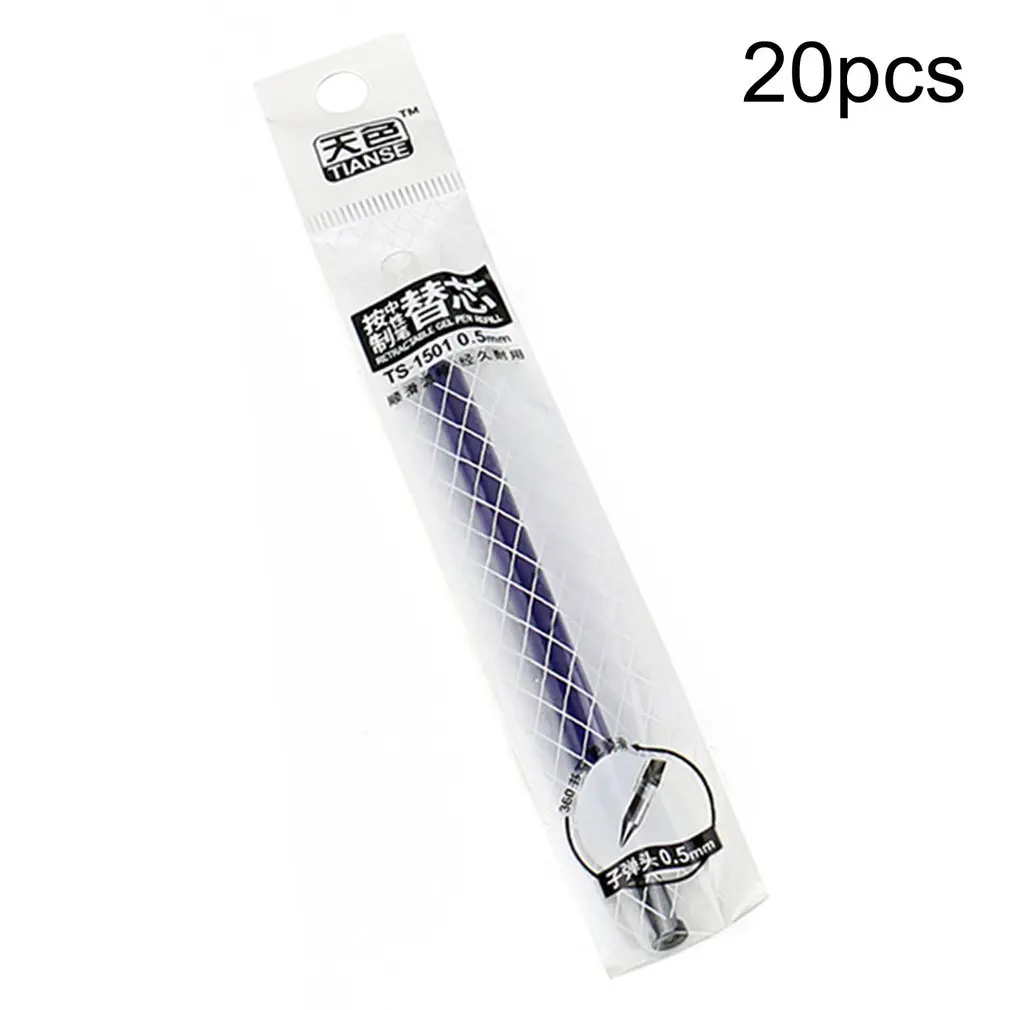 

TIANSE TS-1501 20PCS/Set Black Blue Press Type Neutral Pen Refill with 0.5mm Nib Width for Office And School Stationery Supplies
