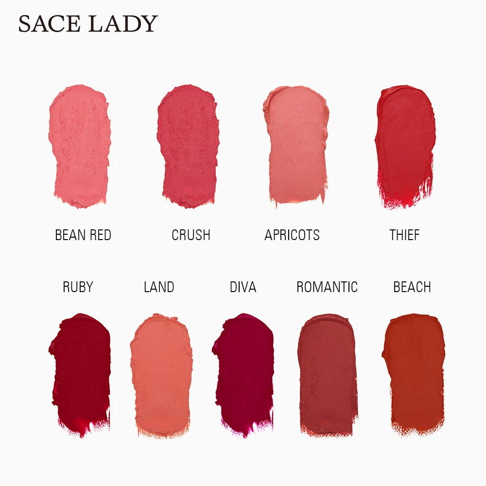 SACE LADY 9 Colors Lips Makeup Waterproof Silky Matte Lipstick Long Lasting Moisture Lipstick Matte Red 4