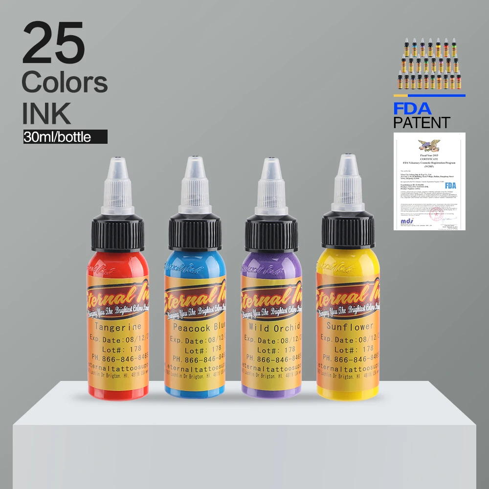 The original Permanent Tattoo Ink Set 25 Colors Set 1oz/30ml