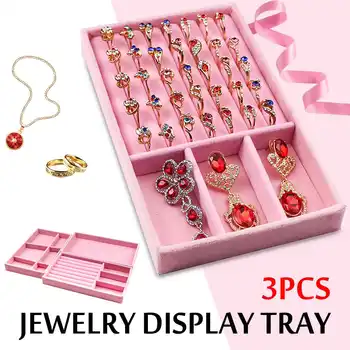 

3PCS Velvet Jewelry Rings Display Organizer Case Tray Holder Necklace Earrings Bangle Storage Box Showcase Jewelry Stand Holder