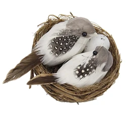 1 Set Artificial Feathered Birds & Nest & Egg Creative Craft Birds Sculpture Lawn Arts Ornaments Home Garden Lawn Decoration