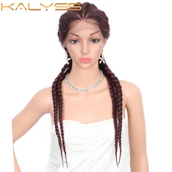 

Kalyss 26 Inches Synthetic Braided Wigs Red Cornrow Lace Front Wig Dutch 4 Braids Box Braid Wig with Baby Hai for Black Women