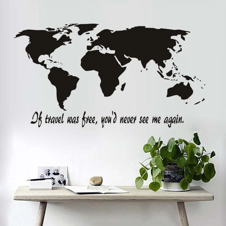 Art Vinyls World Map Wall Stickers Let's get lost Travel Quote Decals For Children Kids Room Living Room Home decor Mural Gift (3)