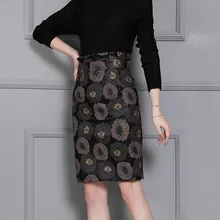 Высококачественные женские прямые юбки до колена из овчины с принтом, высокая талия, натуральная кожа, облегающая женская юбка размера плюс