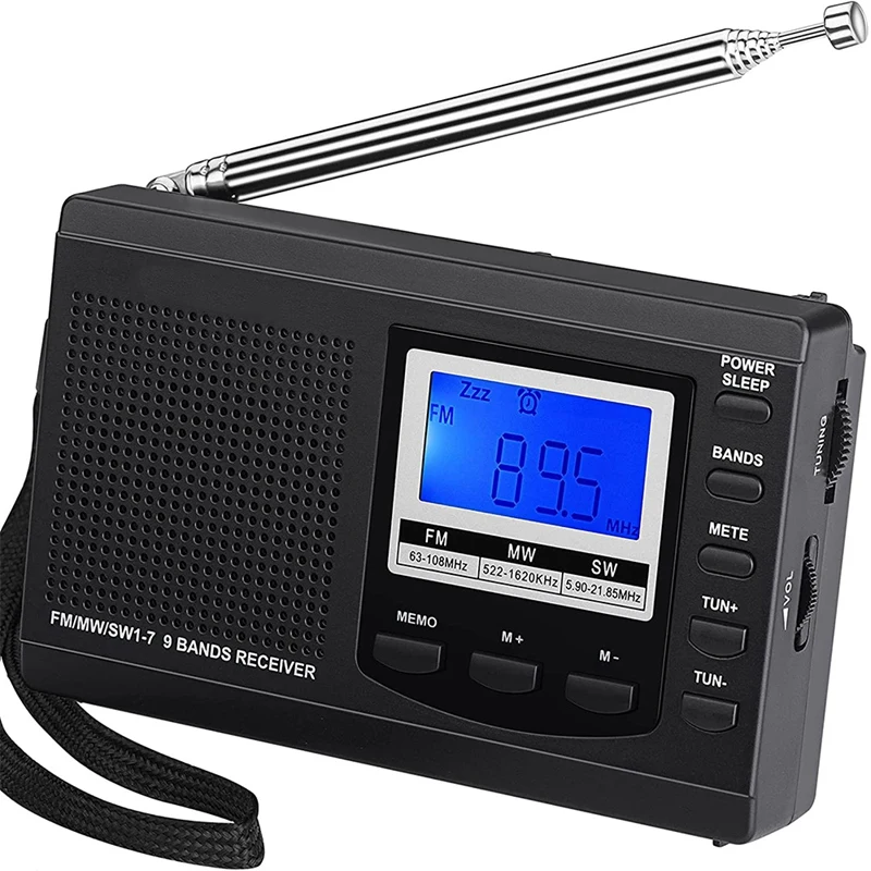 Portable AM FM Shortwave Radios,Battery Operated Clock Radio with