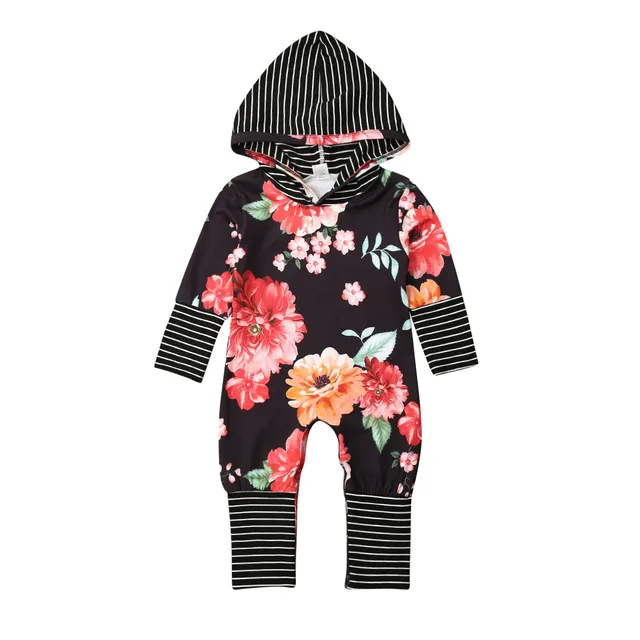 US $5.85 Fashion Baby Girl Floral Hooded Romper Newborn Baby Cotton Clothes Long Sleeve Hooded Jumpsuit 2020