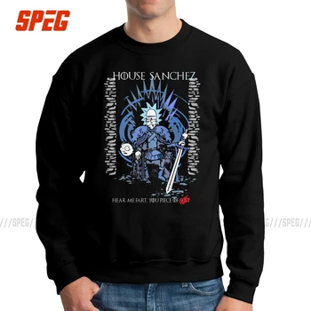 

Rick And Morty Game Of Thrones House Sanchez Men's Sweatshirts Vintage 100% Cotton Crewneck Pullover Lightweight Hoodies Male