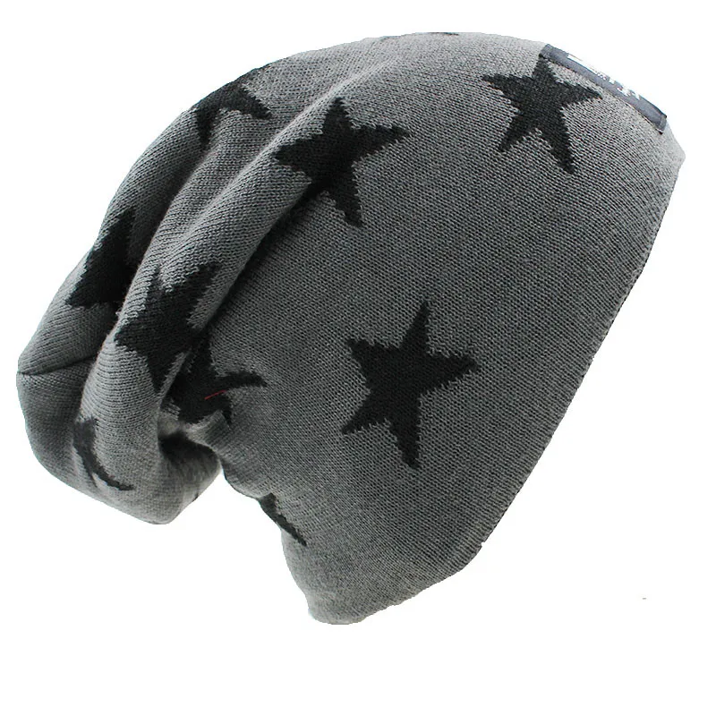 ALTOBEFUN Мужская зимняя шапка Кепка Skullies шапка со звездами дизайн зимние шапки для мужчин женщин искусственный мех теплая вязаная шапка BHT034 - Цвет: Серый