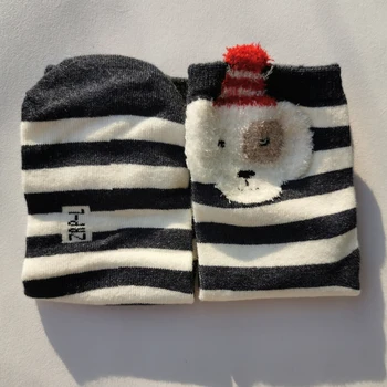 

Special Price Nice Quality Lovely Boy Sport Socks Cotton Black White Strips Cute White Dog Design Winter Thick Warm Socks