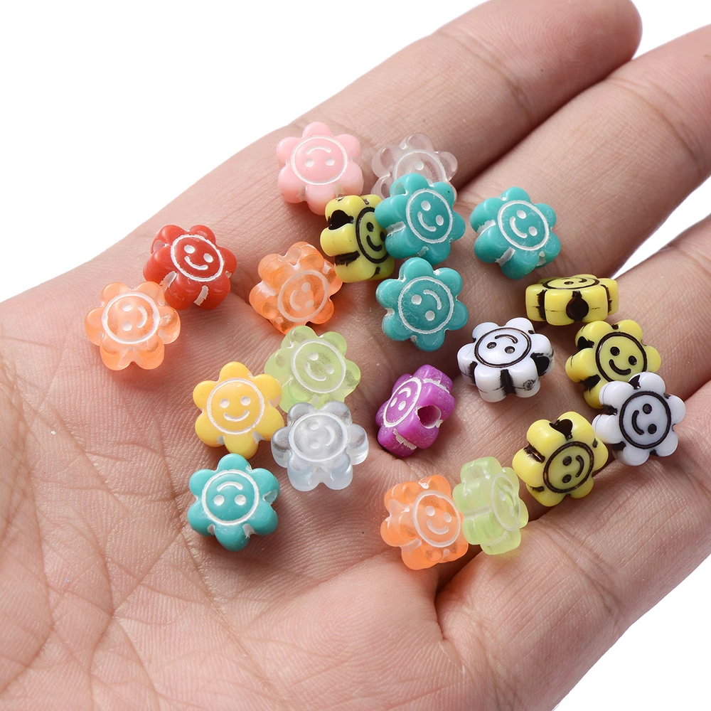 Cuentas espaciadoras de girasol para pulseras, collares y joyas, bolitas acrílicas sueltas con cara sonriente, 50/100/200pcs10mm|cuentas| - AliExpress