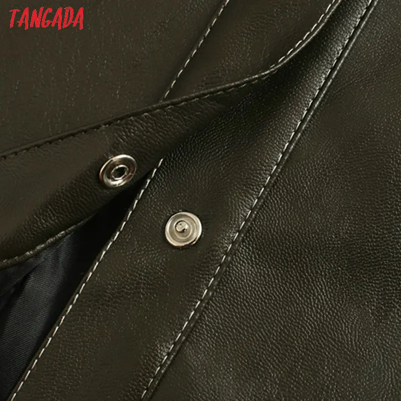 Tangada Женская куртка из искусственной кожи, пальто с карманами и отложным воротником, Женское пальто с длинным рукавом в стиле бойфренда, пальто большого размера 2W94