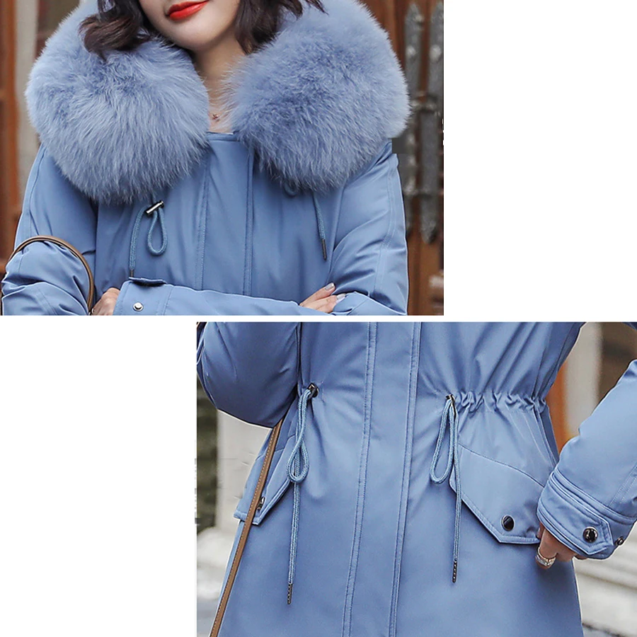 Длинное зимнее пальто с меховым капюшоном и хлопковой подкладкой для женщин, однотонная парка размера плюс, теплые куртки, женские корейские утепленные пальто, верхняя одежда