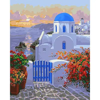 

Santorini DIY Paint Numbers Canvas Oil Painting Kit for Kids Acrylic Pigment