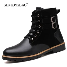 Новинка; сезон осень-зима; высокие кожаные мужские ботинки; мужские теплые плюшевые зимние ботинки; мужские модные Нескользящие ботильоны; мужские мотоциклетные ботинки