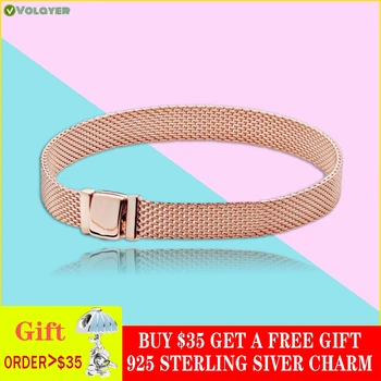 

Volayer Authent 925 Sterling Silver Bracelets Rose Gold Reflexions Mesh Bracelets Women DIY Jewelry Making Gift for Girl or Wife