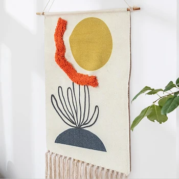

1pc Bohemian Cotton Linen Tapestry with Tassel Handmade Nodic Style Home Decor Geometric Hanging Tapestry Door Wall Decor