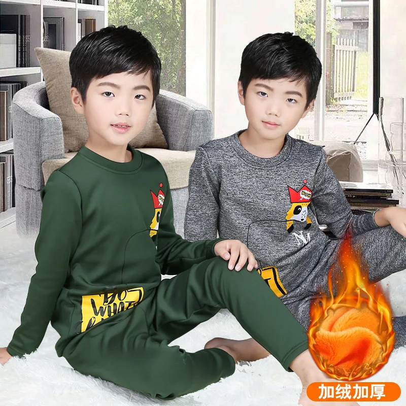 

BOY'S New Style Thermal Underwear Big Boy Brushed And Thick Winter Style Children Baby Golden Fleece Pajamas