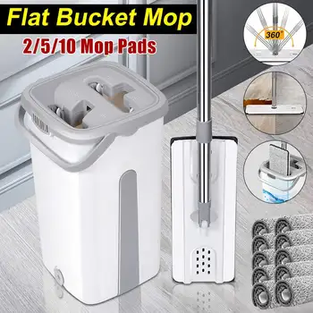 

Magic Cleaning Mops with Bucket 6 Mop Pads Set Free Hand Washing Floors Flat Squeeze Mop Home Kitchen Floor Cleaner