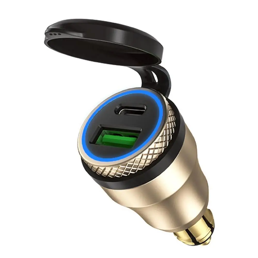12 V-24 V QC3.0 Тип usb C PD адаптер питания для быстрой зарядки Зарядное устройство Hella DIN ЕС розетка для поездок на мотоцикле DUCATI мотоцикл B8 - Цвет: gold(green light)