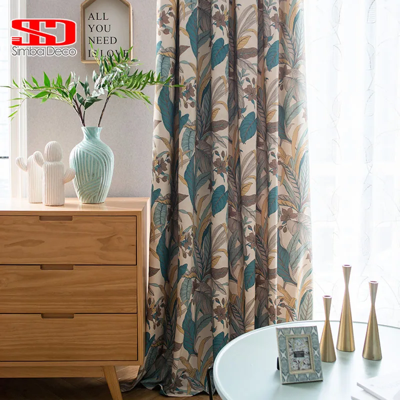 Printed Cotton Curtains for Living Room Shading Floral Leaves Green Embroidered Tulle Veil Liner Bedroom Screen Single Panel | Дом и сад