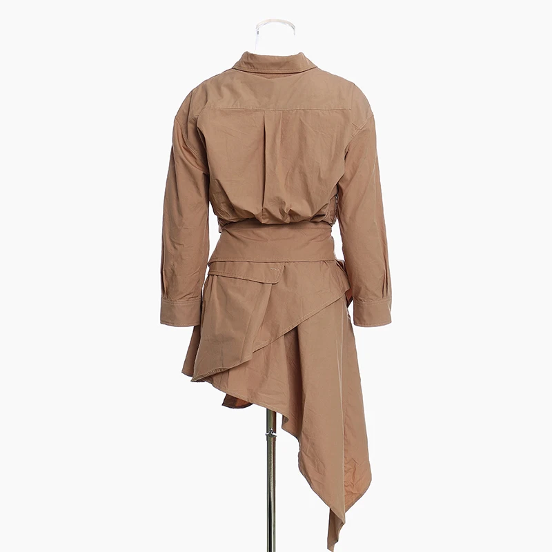 [EAM] Women Pleated Mesh Irregular Stitch Shirt Dress New Lapel Long Sleeve Loose Fit Fashion Tide Spring Autumn 2020 1Z823