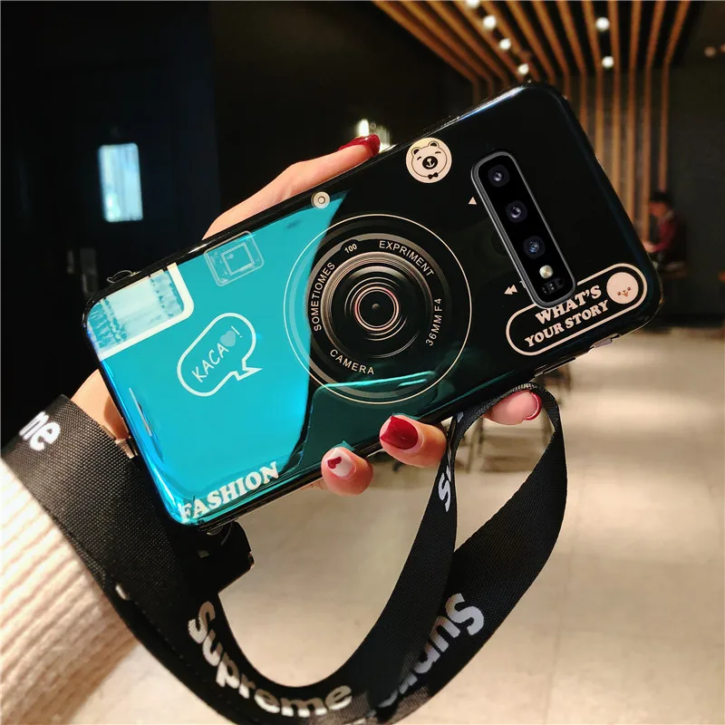 Blu-ray camera Pattern Phone Case For samsung galaxy s7 s8 s9 s10 plus note 8 9 A80 A90 case with Long Strap |