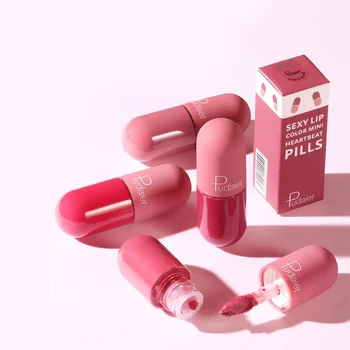 

5 Pcs Mini Capsule Lip Glaze Matte Long Lasting Lip Gloss Non-stick Cup Full Lip Color Beauty Makeup Supplies