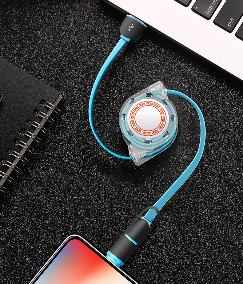 2 в 1 Телескопический зарядный usb-кабель для телефонов Android, кабели для samsung, Xiaomi, redmi, USB кабель для iPhone 6, 7, 8 x plus