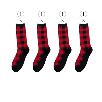 4 PAIR Pack 4 пары в упаковке; модные хлопковые носки до середины икры в клетку для школьниц - Цвет: 4 PAIR Pack