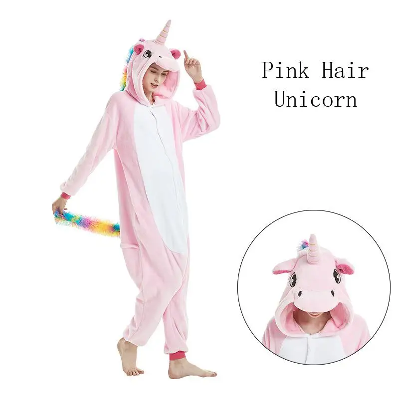 Pink Pegasus Единорог пижамы Комбинезоны Для женщин, с нашивкой в виде мышки панды зимние пижамы кигуруми для взрослых, Стич, единорог, одежда для сна, комбинезон - Цвет: Pink Pegasus