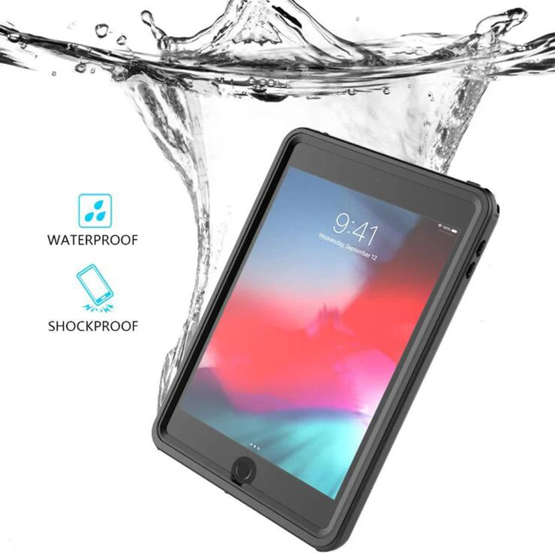 

on iPad Mini 5 Mini5 Waterproof Case Underwater Shockproof Tablet Cover for mini 2019 A2126 A2124 2133 with Adjustable Stand