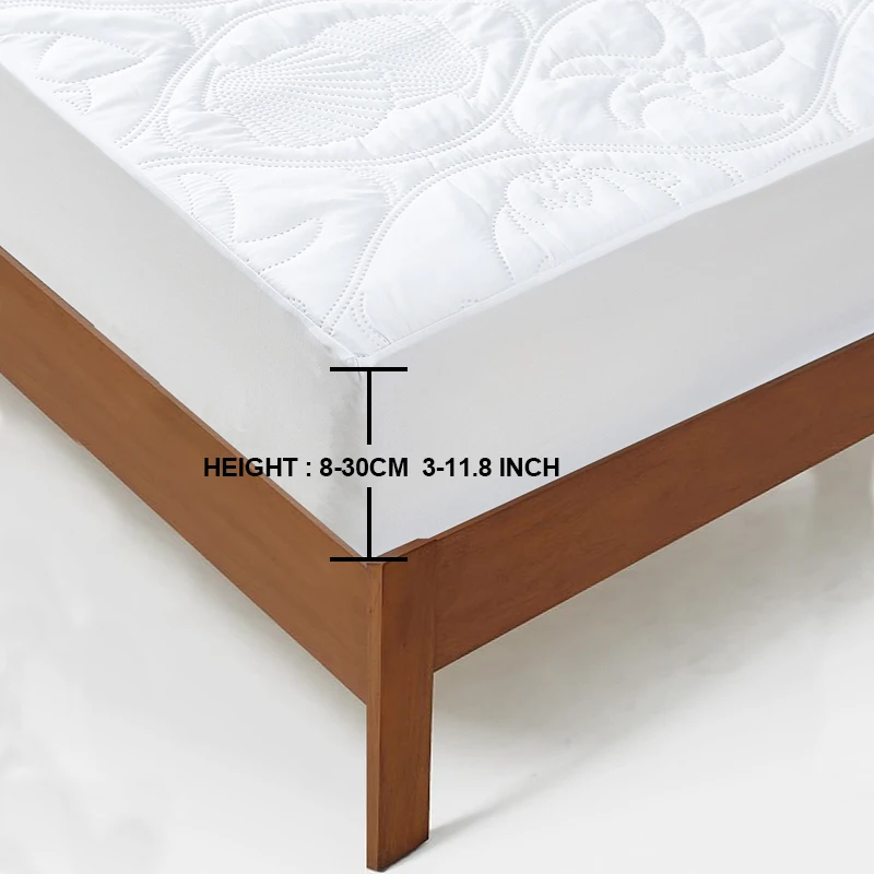 MECEROCK Solid Color Quilted Embossed Waterproof Mattress Protector Fitted Sheet Style Cover for Mattress Thick Soft Pad for Bed