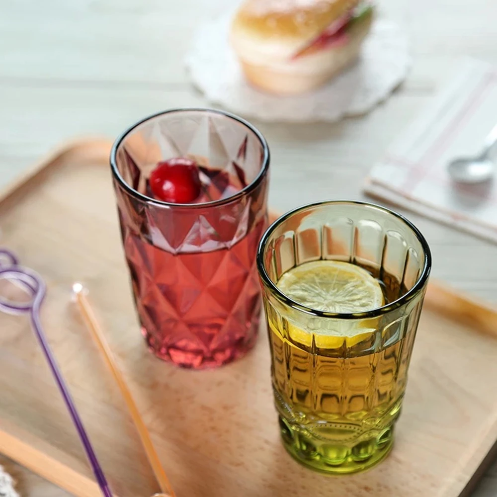 Whisky Glass European-Style Embossed Blue Diamond Pattern Retro Juice Beer Mugs Restaurant Hotel Kitchen Home Furnishings