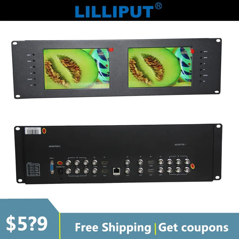 Lilliput RM-7028S 3RU Rack Monitors With dual 7" IPS screens, viewing HDMI, SD,HD and 3G-SDI video on 3RU rack monitor