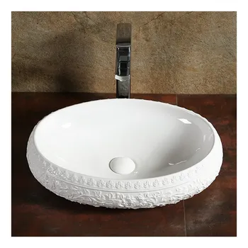 

Bathroom White Hand Basin Hotel Pub Nordic Oval Classic Art Washbowl Toilet Fine Ceramic Embossment Countertop Sink + Faucet