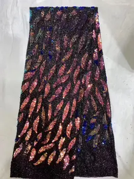 

NEW High Quality 2020 Tulle sequins Beaded French Nigerian Lace Fabrics Pearls Embroidered Guipure African 3d Lace Fabric gold