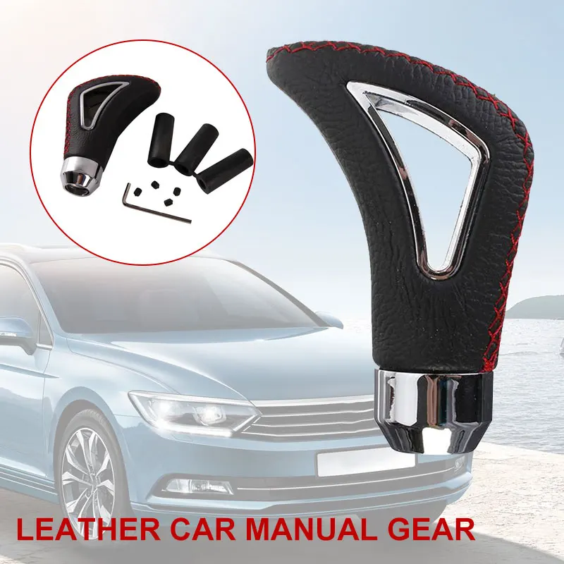 Shifter Lever Car Shifter Lever Black&Red Line Gear Shift Knob Replace Manual MT Leather Aluminum
