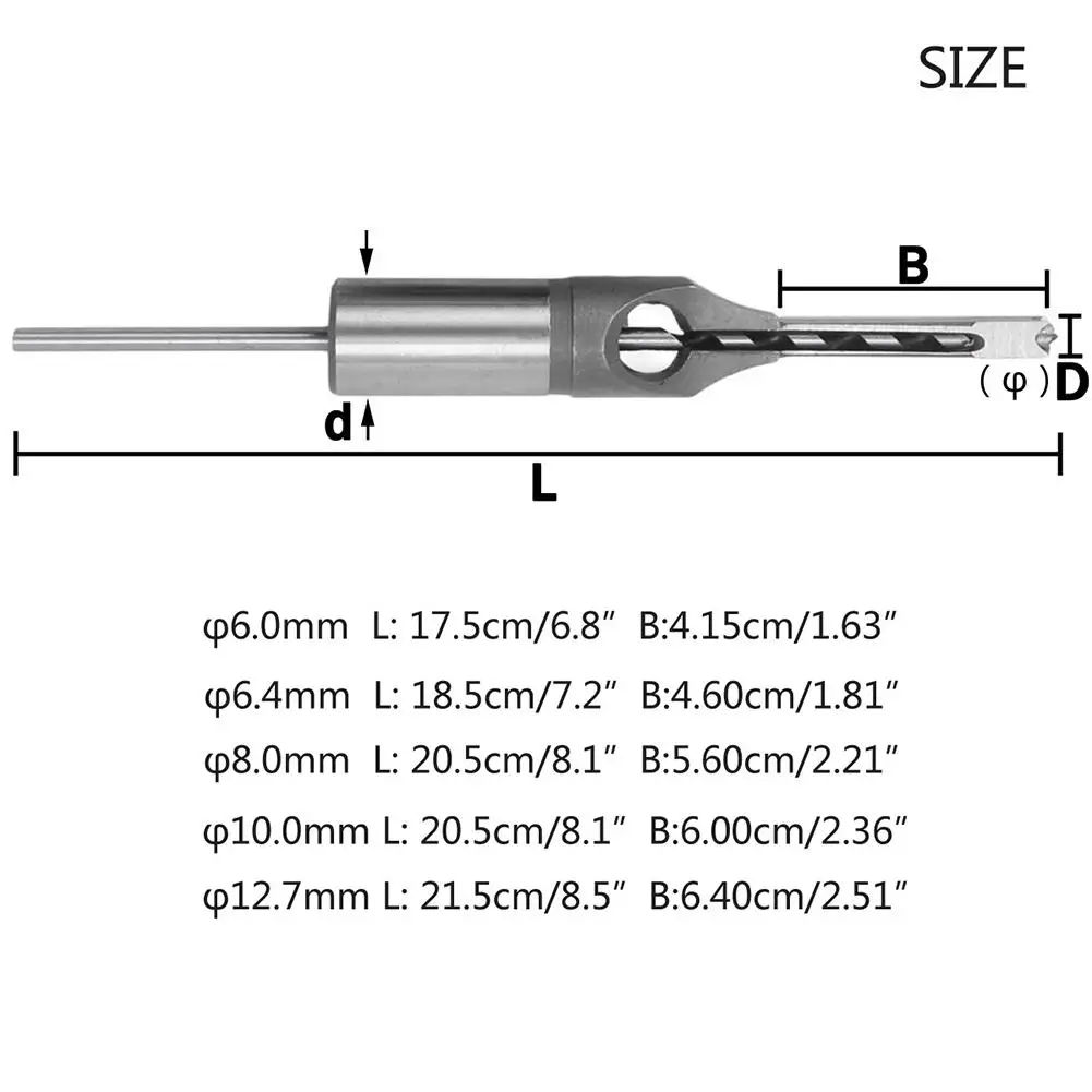 6/6.4/8/10/12.7mm HSS Square Hole Drill Bit Mortising Chisels Woodworking Tool