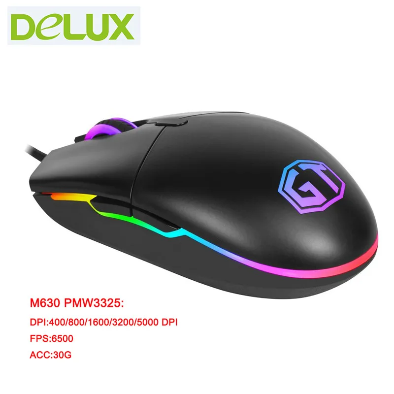 Delux M630 Проводная игровая мышь USB 5000 dpi 6600FPS красочный светильник, игровая мышь для настольного компьютера, ноутбука, компьютера - Цвет: M630 PMW3325