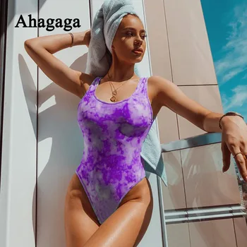 

Ahagaga Print Bodysuits Women Tie-dye Bodycon Fashion Summer O-neck Jumpsuits Slim Clubwear Women Rompers Female Bodysuit Blusas