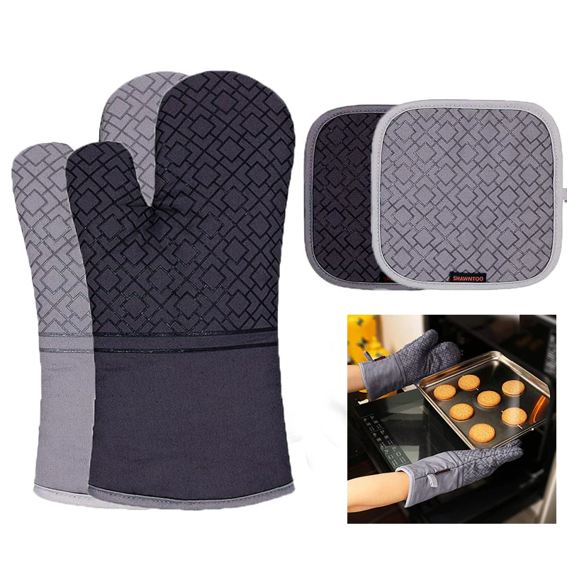 New Kitchen Gloves Potholder Mitts Baking Insulation for BBQ Non-slip Resistant Linen Potholders Pad Oven | Дом и сад