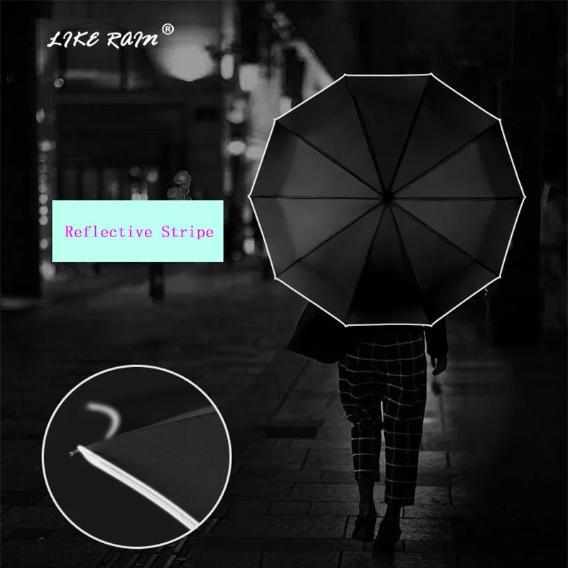 LIKE RAIN Automatic Umbrella Rain For Men Folding Business Umbrellas With Night Strip Wind Resistant Travel Umbrella UBY25