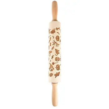 

Willow Embossed Wooden Rolling Pin Needle Kitchen Baking Tools Embossed Halloween Cookies Flour Stick